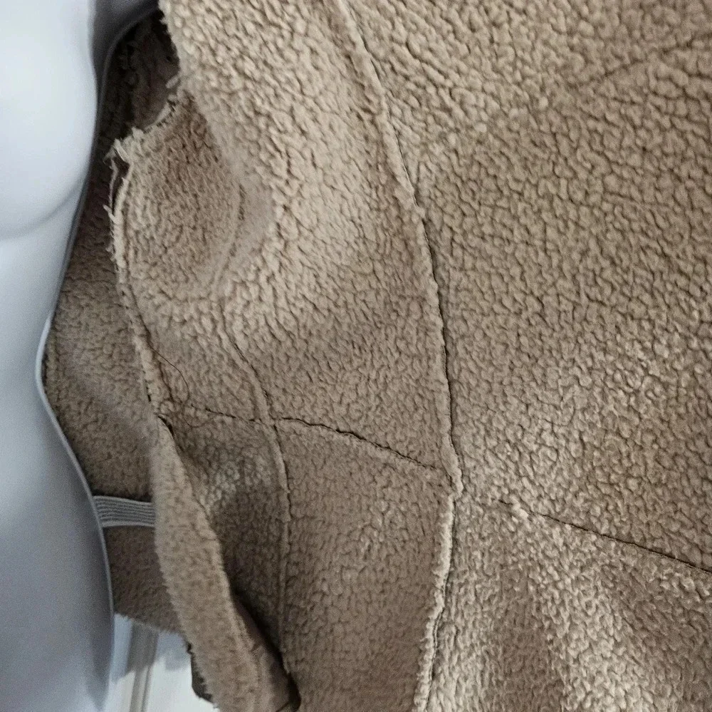 Forever 21 Faux Leather Sherpa Jacket S Brown Shearling Moto Drape Y2K Glam - Picture 5 of 11